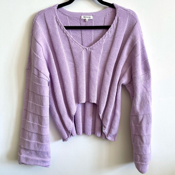 Lilac High Low Cropped Rib Knit Sweater - Picture 2 of 4